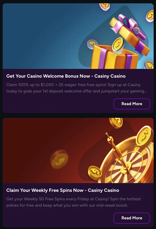 Casiny bonus screen preview
